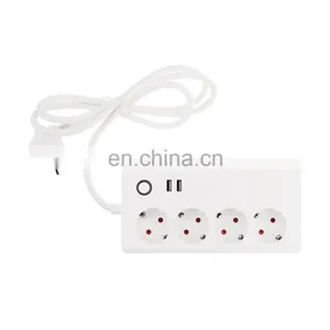 Universal EU Travel Extension Plug Socket 4 Outlets 2 USB Desktop Power Strip Surge Protector thumbnail-1