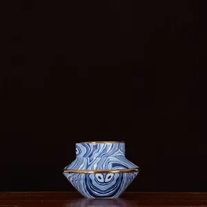 Electroplate Chinese Modern Simple Blue White Stripe Ceramic Vase Art For Living Room thumbnail-3