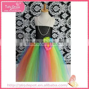 Light Rainbow Color Flower Fluffy Voile Girl's Dress Children Frocks Designs thumbnail-4