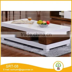Modern Style High Glossy Wood Grain Lacquer TV Stand Coffee Table Set thumbnail-2