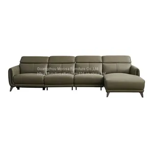 Italian Minimalist Three-Seat Chaise Longue Leather Sofa Side Carrying Usb Electric Button L-Shaped Chaise Longue Function Sofa thumbnail-2