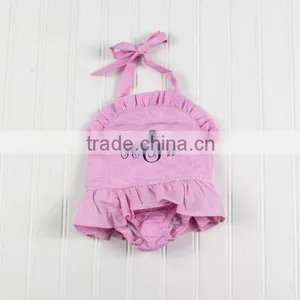 Blue or Pink Gingham One Piece Baby Girls Ruffled Swimsuit thumbnail-2