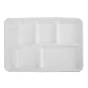 6 Compartment Eco-Friendly Bagasse Disposable For Buffet School Hospital Fast Food Restaurant Lunch Tray thumbnail-1