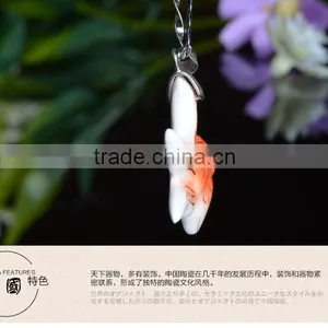 Enamel Famille Rose Porcelain Glazed Hand Draw Fish Shape Pendant Necklace thumbnail-6