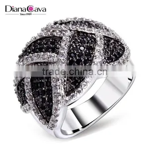 Exclusive Design Black & White Contrast Jewelry White Gold Cocktail Party CZ Ring thumbnail-1