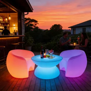 Bar Furniture Glowing Luminous Illuminated Led Table and Chair Set Outdoor Nightclub Led Furniture Outdoor Garden Event Table thumbnail-5
