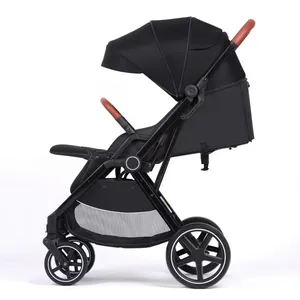 Mum Easy Lightweight Linen Baby Pram Aluminum Alloy Stroller Portable Foldable Travel Comfortable Reversible Seat 15kg Load thumbnail-5