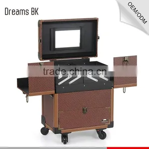 2016 Newest Design Pvc Beauty Cosmetic Makeup Trolley Case With Mirror for Beauty Salon thumbnail-6