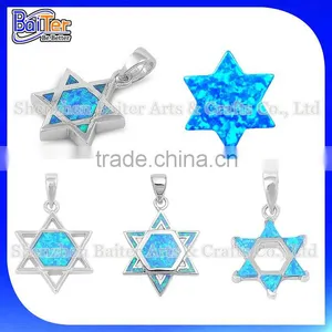 Opal Jewelry Factory Custom Wholesale 925 Sterling Silver Pure Synethic Opal Star Of David Shape Pendant Star Of David Pendant thumbnail-1