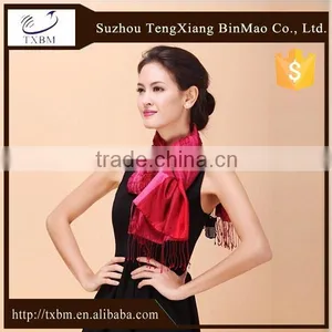 Customized Silk Long Scarf With Tassels thumbnail-1