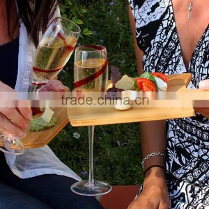 Bamboo Puzzle Party Platter Set of 2 Bamboo Safeway Fruit Platter Serving Platter With Wine Glass Holder thumbnail-3