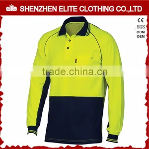 Men Long Sleeve hi Vis Yellow Safety Workers Polo Shirts thumbnail-1