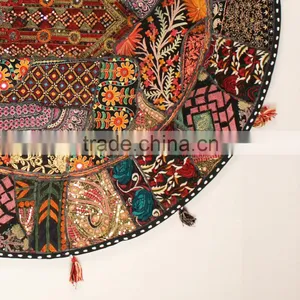 Round Patchwork Cotton Floor Cushions Indian Throw Pillows Indian Ethnic Floor Cushions Traditional Floor Piilows thumbnail-3