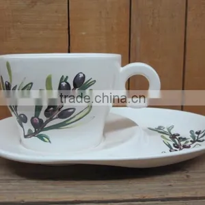 Ceramic Coffee Cup With Saucer Set With Olive Decal thumbnail-1
