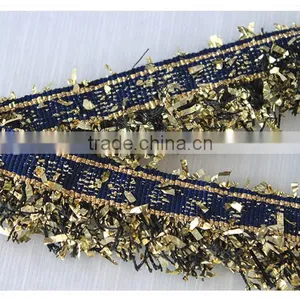 China Fancy Novelty Metallic Blue Tape With Gold Lurex Tassel Fringe Trim thumbnail-4