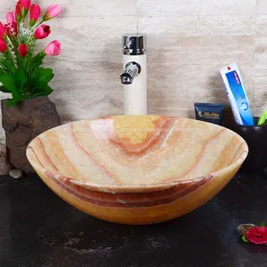 Polished Round Honey Onyx Bathroom Washing Basin YS601-HO thumbnail-1