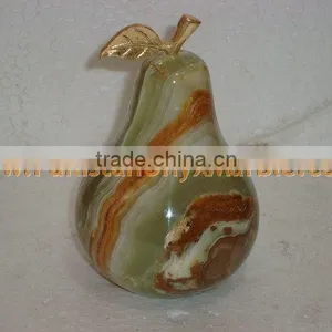 PAKISTAN SUPPLIER Natural Color KITCHEN AND DINING DECORATION ONYX PEAR WITH BRASS LEAF HANDICRAFTS thumbnail-1