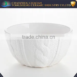China White Embossed Ceramic Non Stick Microwavable Mixing Bowls thumbnail-1