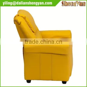 Contemporary Yellow Vinyl Kids Recliner With Cup Holder and Headrest thumbnail-3