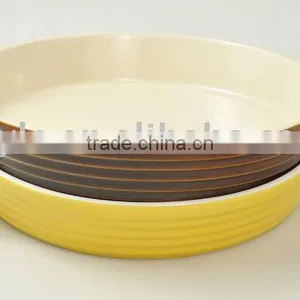Round Ceramic Oven Dish, Bakeware With Solid Color, Baking Pan With Handles thumbnail-1