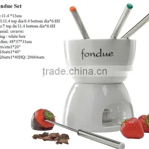 Ceramic Chocolate Fondue Set With Candle and Forks thumbnail-1