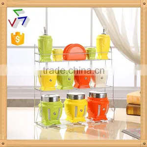 Colour Ceramic Canister Set With Stainless Metal Stand thumbnail-1