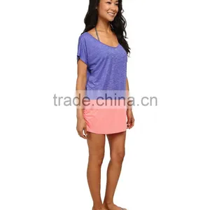Wholesale Swimwear Manufacturer Color Block Design Cover-Ups Top 100% Polyster Tunic Beach Bikini Cover-ups Beachwear Women thumbnail-3