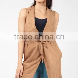 Designer Sleeveless Jackets Trendy Suedette Roll Neck High Waist Sleeveless Jacket Ladies For Outdoor Casual Wear thumbnail-2