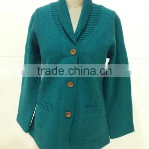 Women V-neck Boiled Wool Cardigan Sweater thumbnail-1