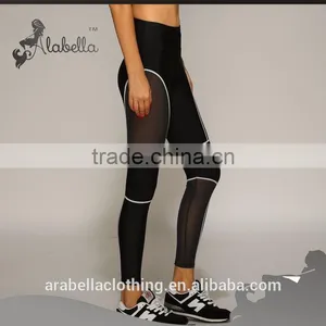 New Fashion Yoga Gym Geometric Mesh Leggings Fitness Work Out Black Elastic Running Pants thumbnail-2