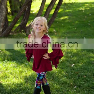 New Design Kids Trendy Children Clothing Red Ruffle Long Sleeve Dress thumbnail-1