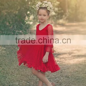 Little Girls Boutique Girls Red Lace Christmas Dress Twirl Spring Holiday Princess Dress Ruffle Sleeve Dresses thumbnail-2