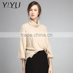 Hot Sale Winter Fall Women Loose Turtleneck Cashmere Cable Knit Pullover Sweater thumbnail-2