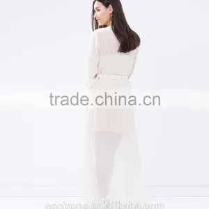 Sexy Relaxed Fit Tie-up Front Sheer Lace Bath Robe for Women thumbnail-3