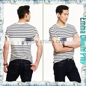2017 Mens New Pattern Stylish White Black Striped Combed Cotton O Neck T-Shirts Wholesale thumbnail-3