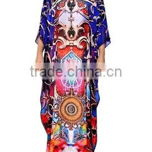 Latest New Digital Print Long Kaftans Colourful Long Digitally Printed Evening Beach Kaftan for Woman Visocse Chiffon Long Dress thumbnail-5