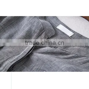 High Quality Womens Long SleeveCotton and Linen Plain Gray Casual Blouse thumbnail-3