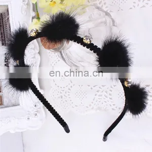 Small Genuine Mink Fur Balls Hair Hoop for Girl Handmade Fur Accessory thumbnail-6