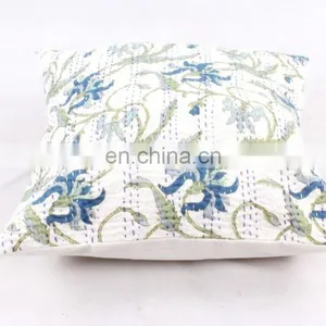 White Floral Indian Cotton Pillow Cover, Hand Qilted Cushion Cover, Home Decor Cushion, Pillow Cover thumbnail-3
