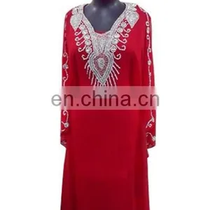 Real Islamic Party Dress New Beaded Red Long Evening Dress Long Sleeve Muslim Evening Dress Kaftan thumbnail-1
