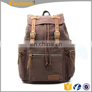 Top Quality Unisex Factory Price Outdoor Laptop Canvas Backpack Casual Daypacks Bookbags Genuine Leather Backpack thumbnail-1
