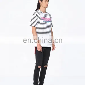 DiZNEW Design Your Own Oversize Mercerized Cotton Short Sleeve Striped t Shirt thumbnail-4