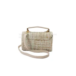 Elegant Women Top Handle Multicolor Tweed Mini Small Cross Body Women Bag With Flap thumbnail-4
