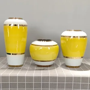 Electroplate Light Luxury Chinese Style Large Yellow Ceramic Flower Vase For Study Decor thumbnail-1