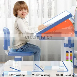 Height Adjustable Children Table and Chair Modern Home Children Study Desk Kids Study Table With Storage Drawer Led thumbnail-3