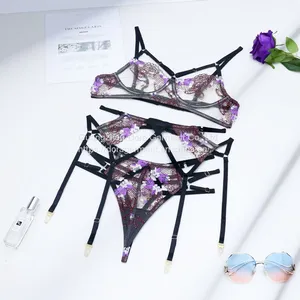 Wholesale See Through Flower Embroidery Lingerie Set thumbnail-4