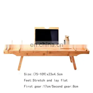 Bamboo Bath Caddy Bathtub Tray Wood Extendable Bridge With Holder for Candle Wine Glass Book Tablet Ipad Phone thumbnail-4