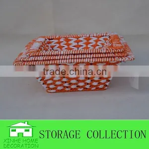 Set of 3 Square Handwoven Colorful Paper Rope Baskets thumbnail-3