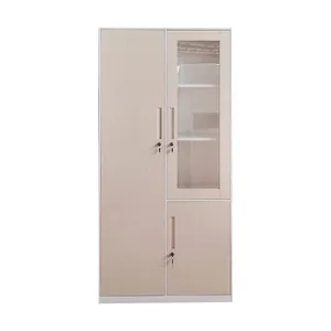 Wood Grain Transfer Metal Wardrobe Customized Office Steel File Cabinet Clothes Locker With Glass thumbnail-1