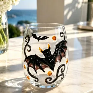 Halloween 3D Hand‑Sculpted Glass Cup, Ghost Bat Spider Black Cat Design, Decorative Drinking Glass for Holiday Gift & Home Decoration thumbnail-4